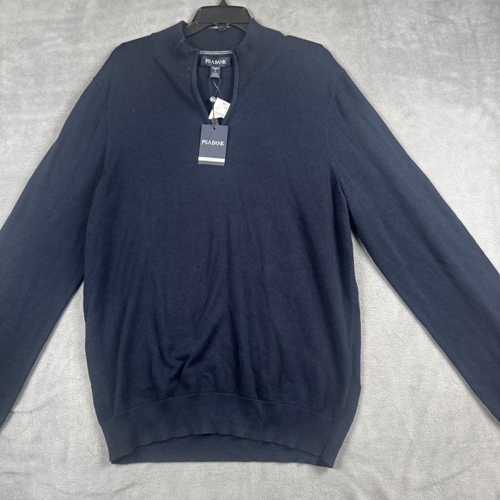 Jos. A. Bank Mens Navy Blue 100% Pima Cotton Quarter Zip Sweater Tailored Fit L